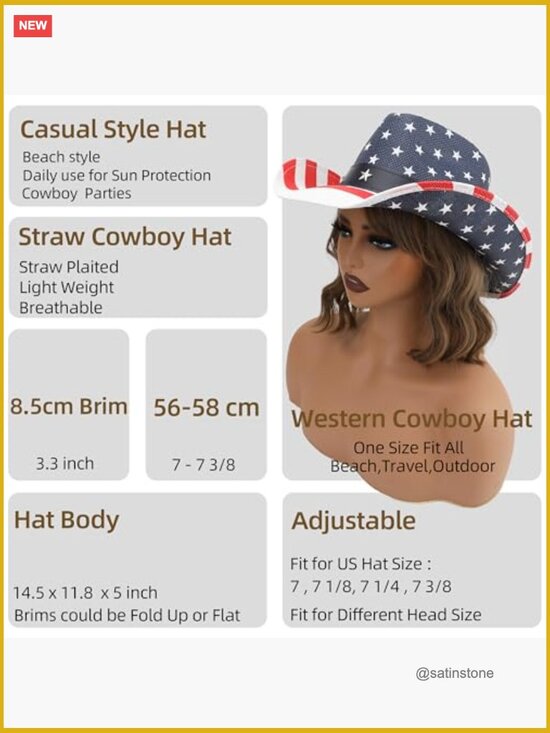 Unisex American Flag Cowboy Hat Paper Staw Western Patriotic Parade Hat